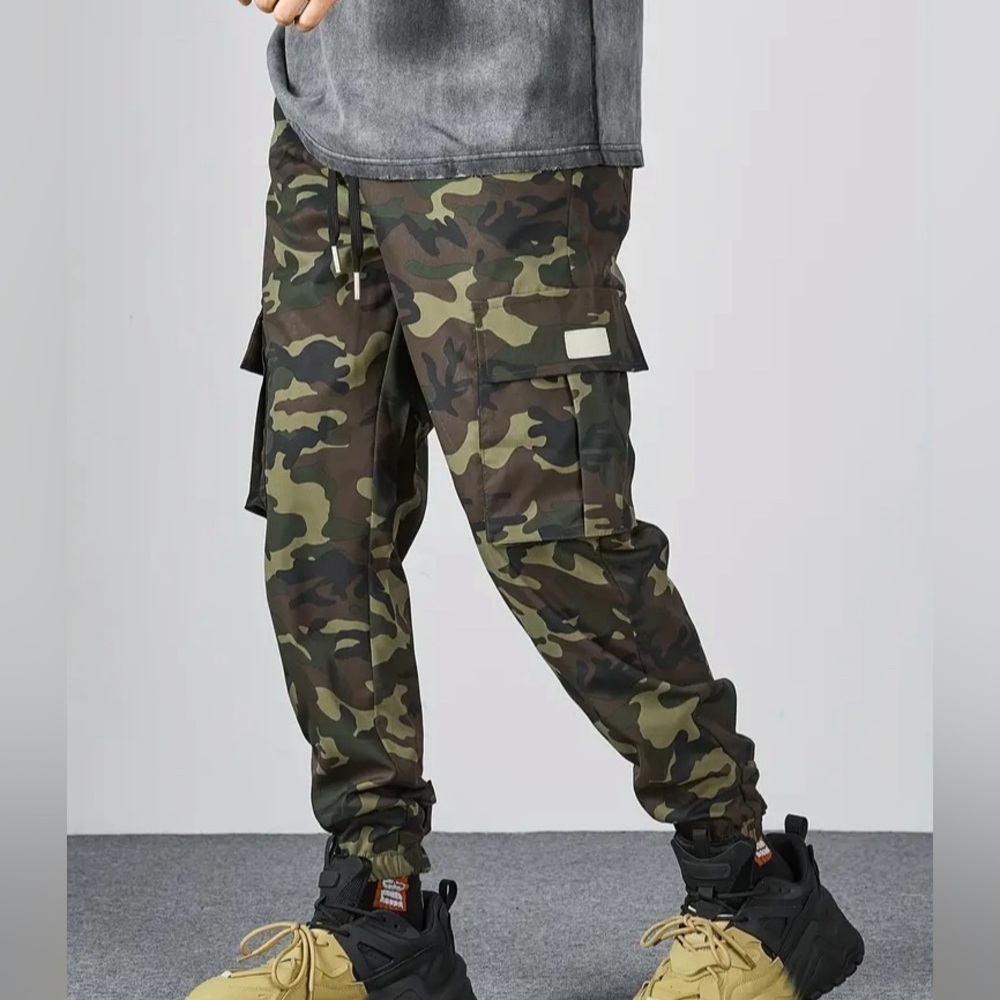 NEW - Casual Camouflage Pattern Cargo Pants, Elastic Waist Joggers With Pockets